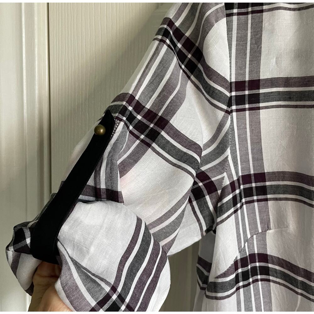 Veronica Beard Shirt Dress Marcy Plaid Sz 4 Tie Waist Convertible Sleeve Preppy - Picture 5 of 13